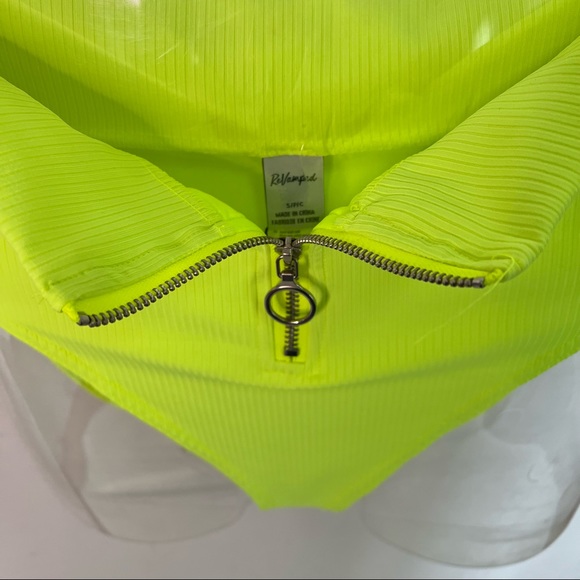 NEW Revamped Ribbed High Rise Bikini Bottoms Front Zip in Neon Yellow Size S - Picture 5 of 6